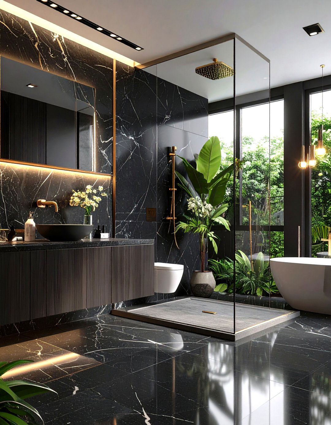 Dark Marble Sophistication - 24 Luxury Shower Ideas