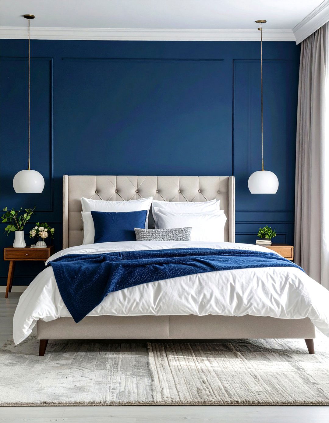Dark Navy Blue Painted Accent Wall - 24 Bedroom Accent Wall Ideas