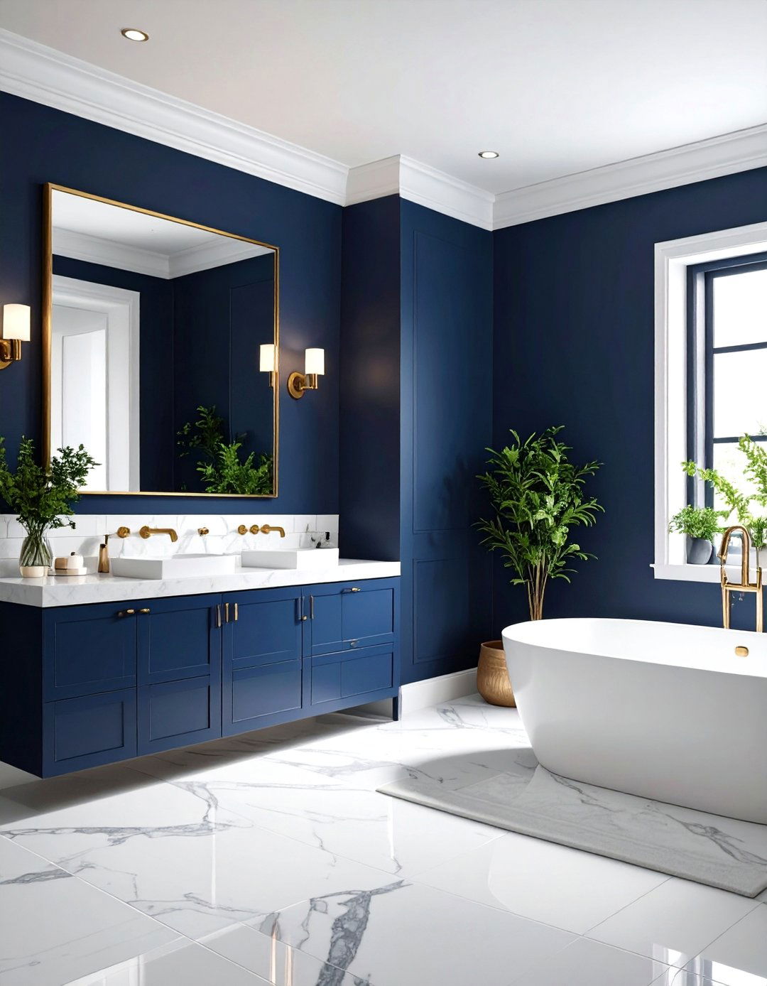 Dark Navy Drama - 24 Blue and White Bathroom Ideas
