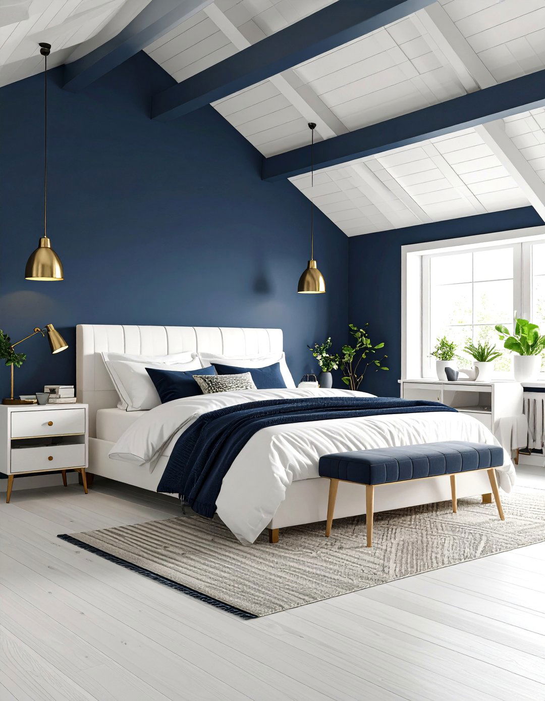 Dark Navy Dramatic Coastal Bedroom - 24 Cape Cod Upstairs Bedroom Ideas