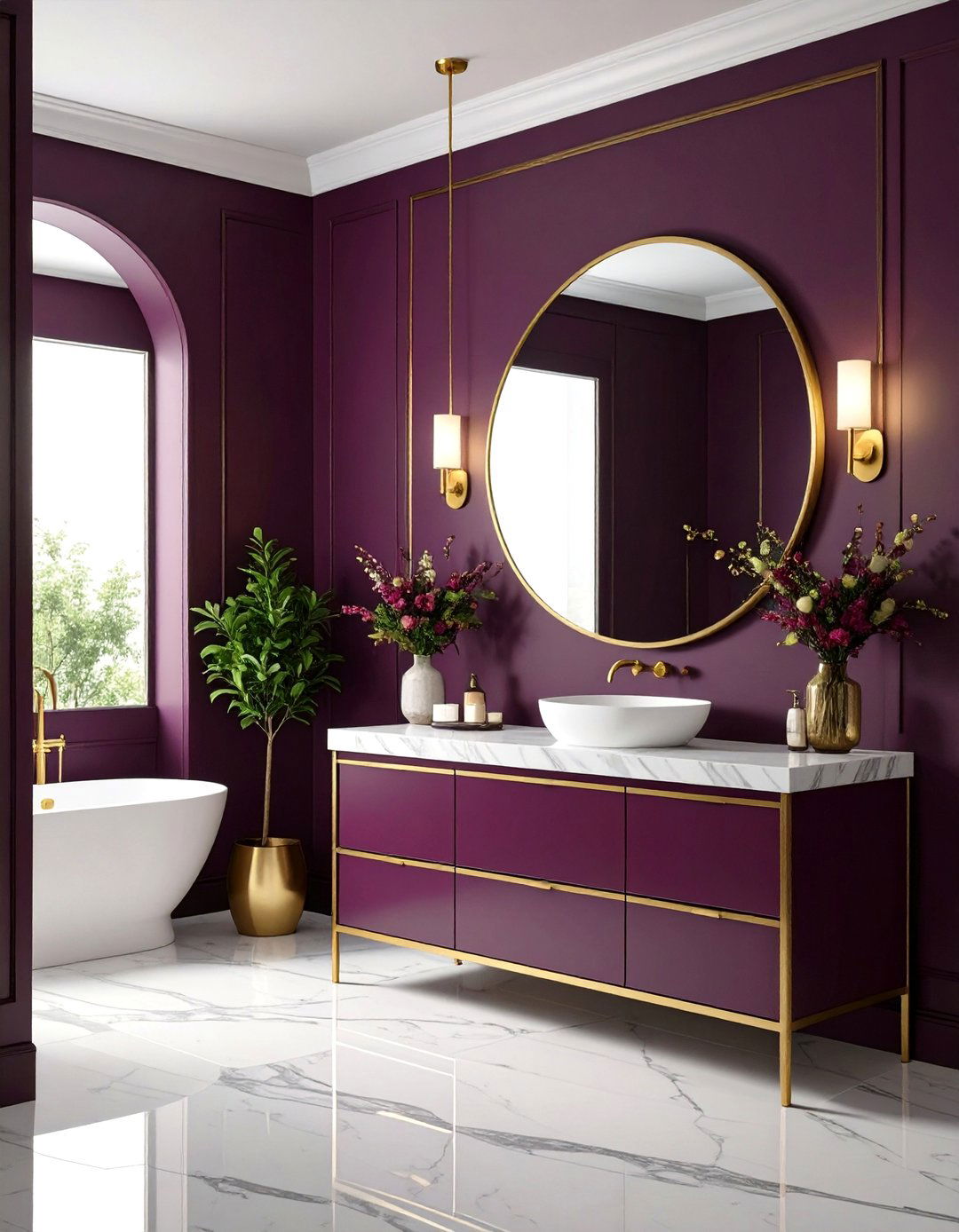Dark Plum Powder Room Elegance - 24 Accent Wall Colors