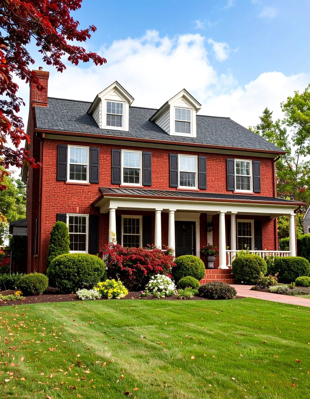 Dark Red Brick Colonial Elegance - 24 Dark Red House Exterior Ideas