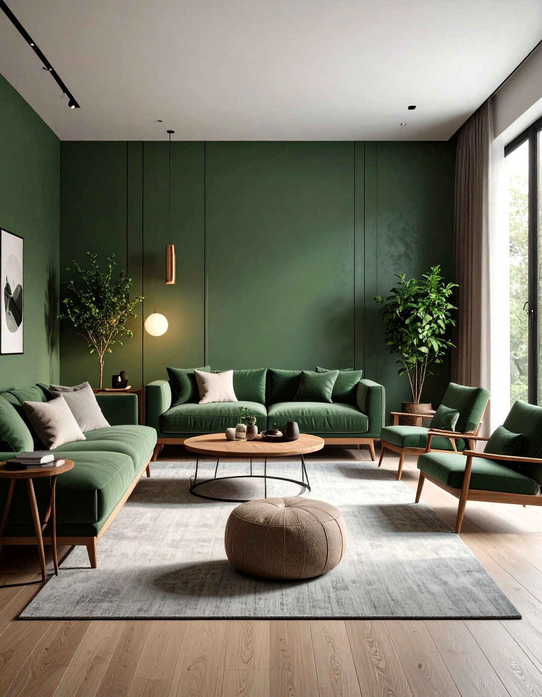 Dark Sage Green Minimalist Living Room - 24 Dark Living Room Ideas