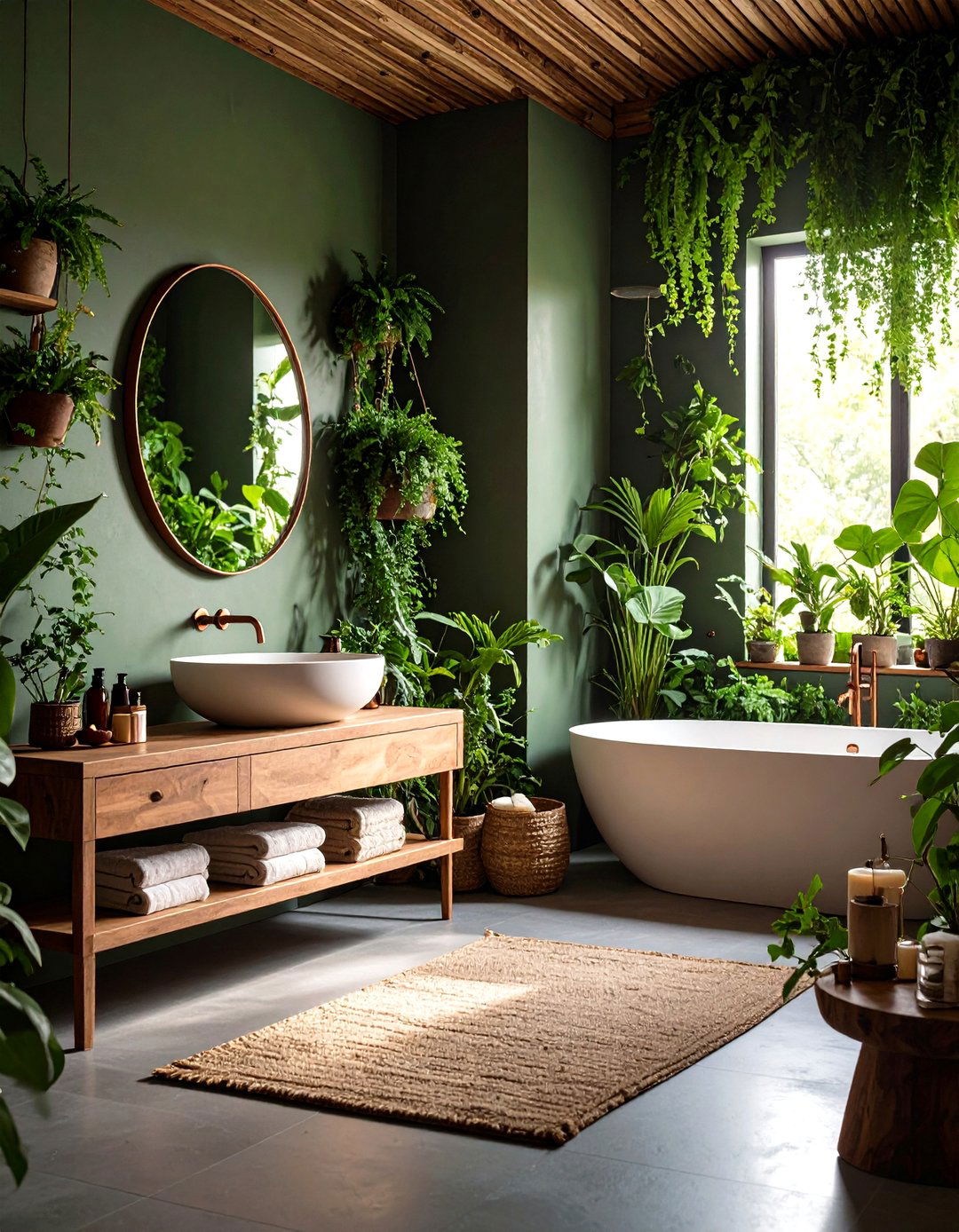 Dark Sage Natural Bathroom Herbarium - 24 Dark Bathroom Ideas