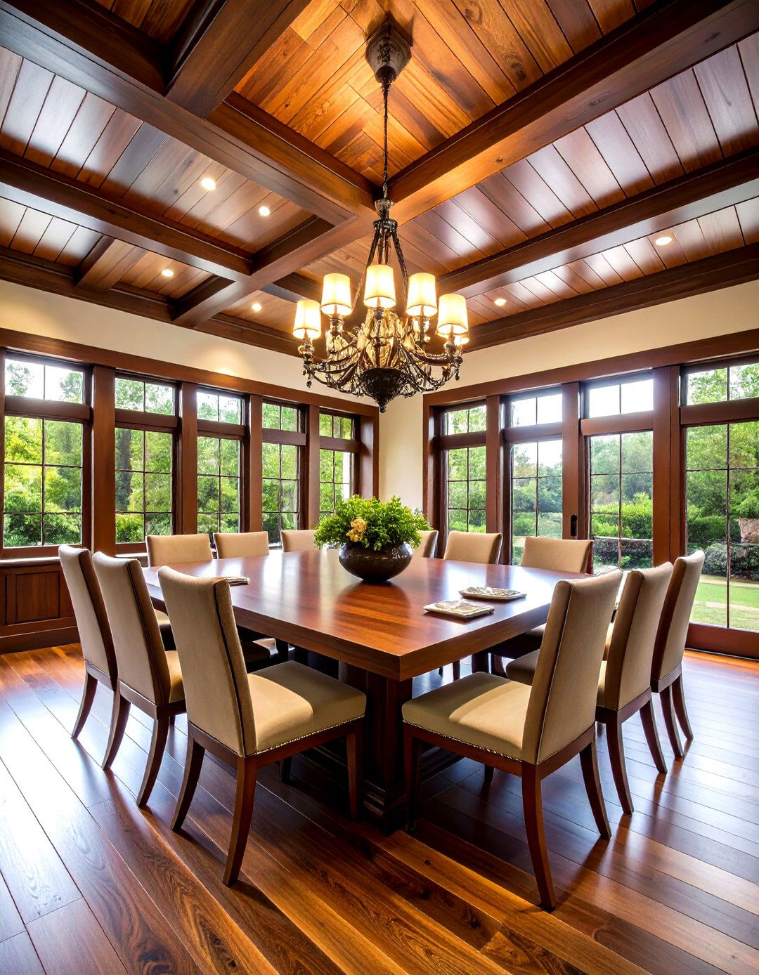 Dark Stained Oak Plank Ceiling - 24 Wood Plank Ceiling Ideas