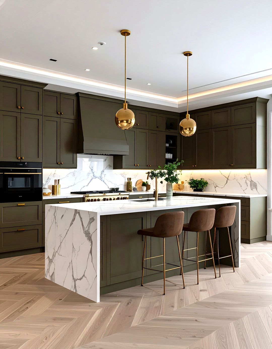 Dark Taupe Cabinets with Marble Countertops - 24 Taupe Kitchen Cabinet Ideas