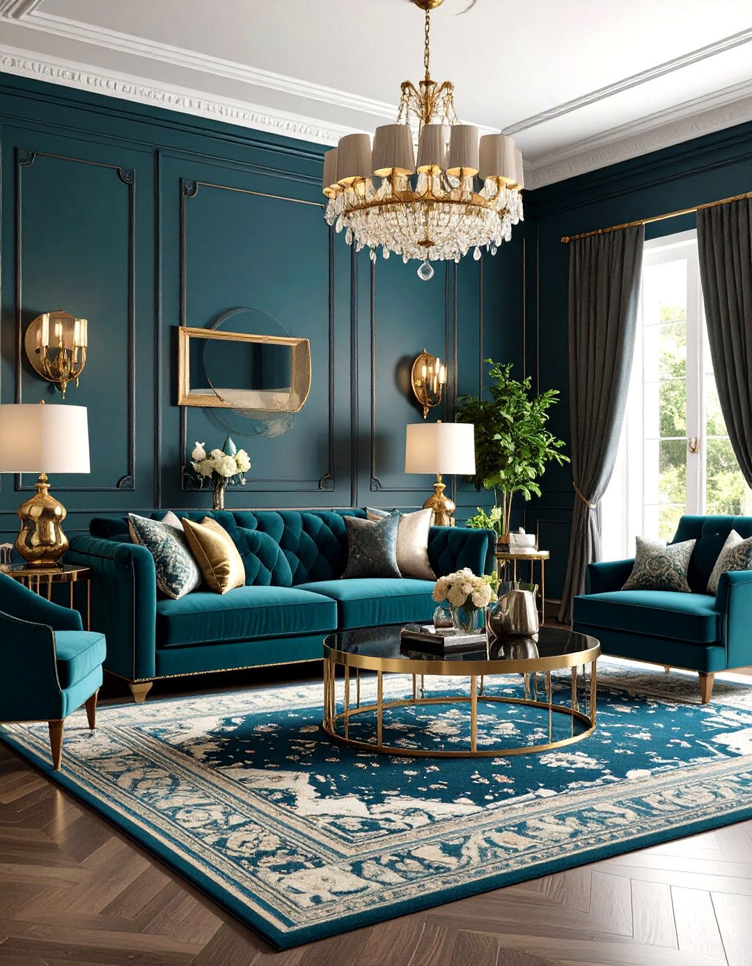 Dark Teal Maximalist Living Room