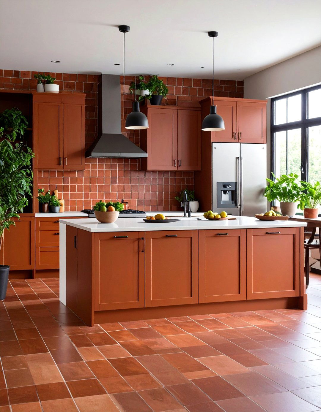 Dark Terracotta Floor with Contrasting Grout - 24 Terracotta Kitchen Floor Ideas
