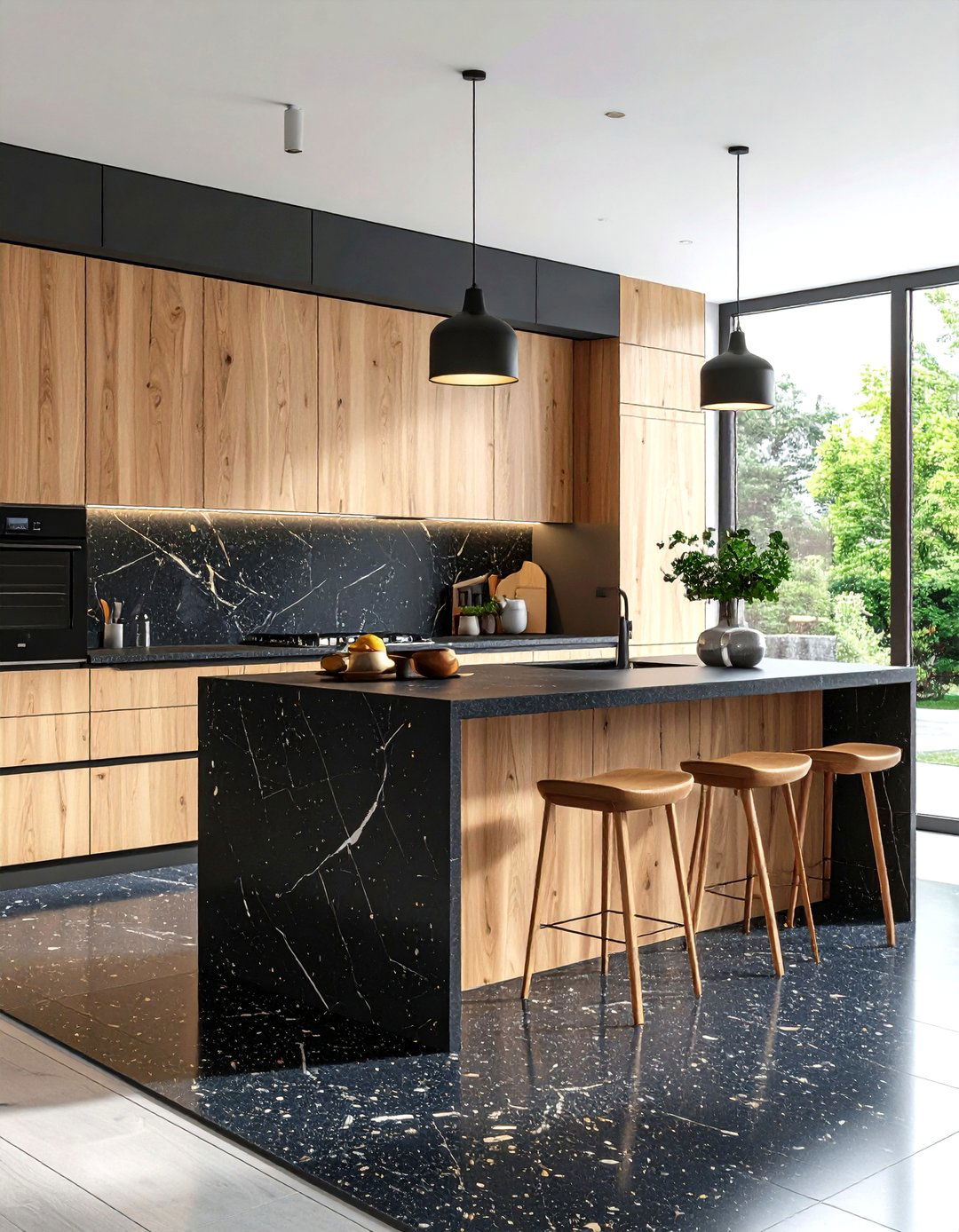 Dark Terrazzo with Light Wood Contrast - 24 Terrazzo Kitchen Countertops