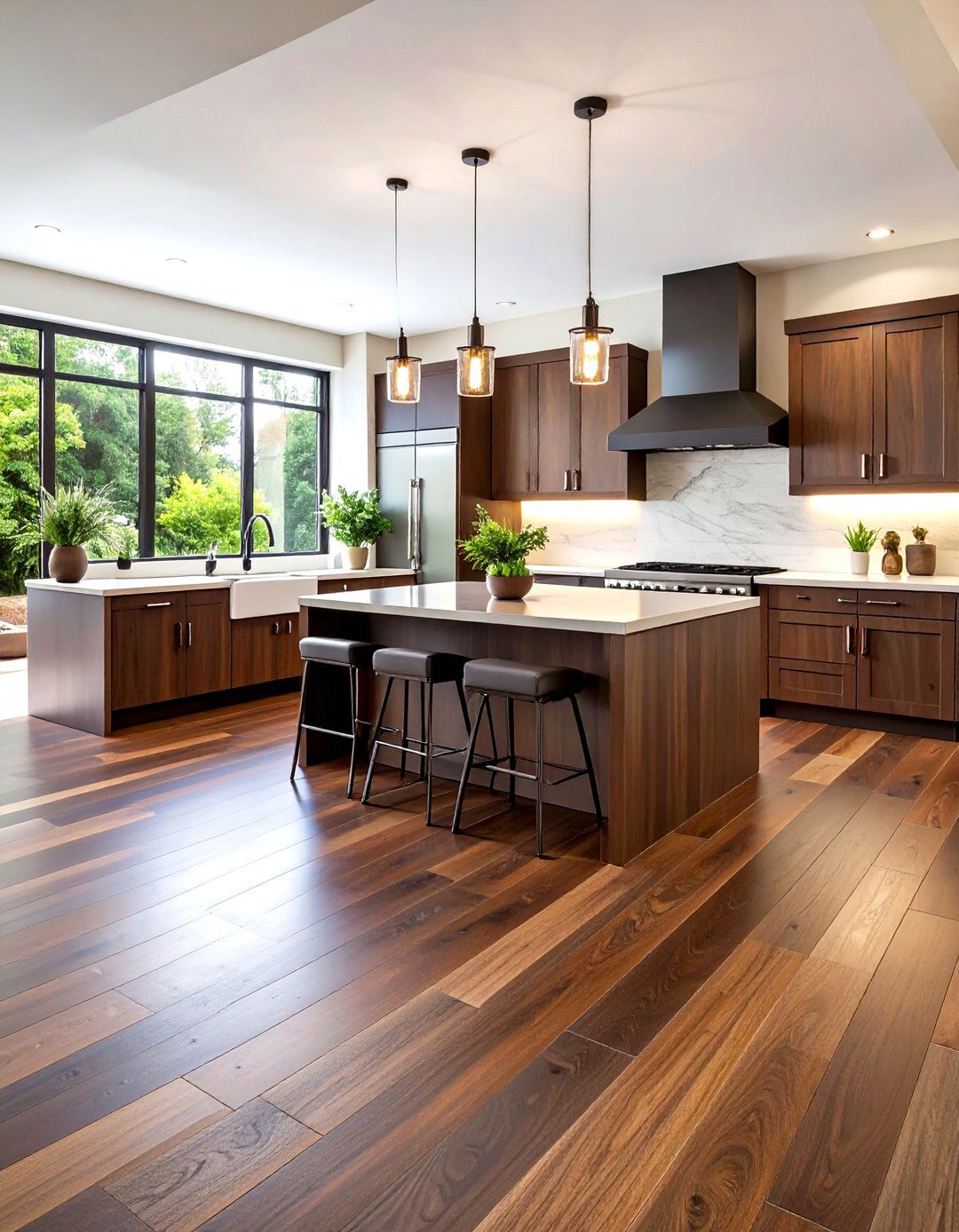 Dark Walnut Hardwood Contemporary Flooring - 24 Kitchen Floor Ideas