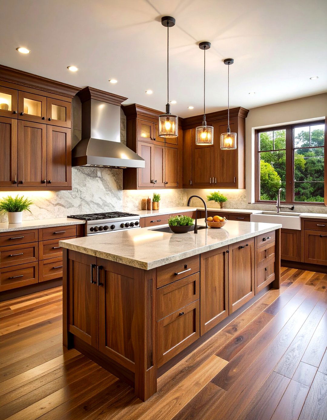 Dark Walnut Wood Kitchen with Stone Countertops - 24 Dark Kitchen Ideas
