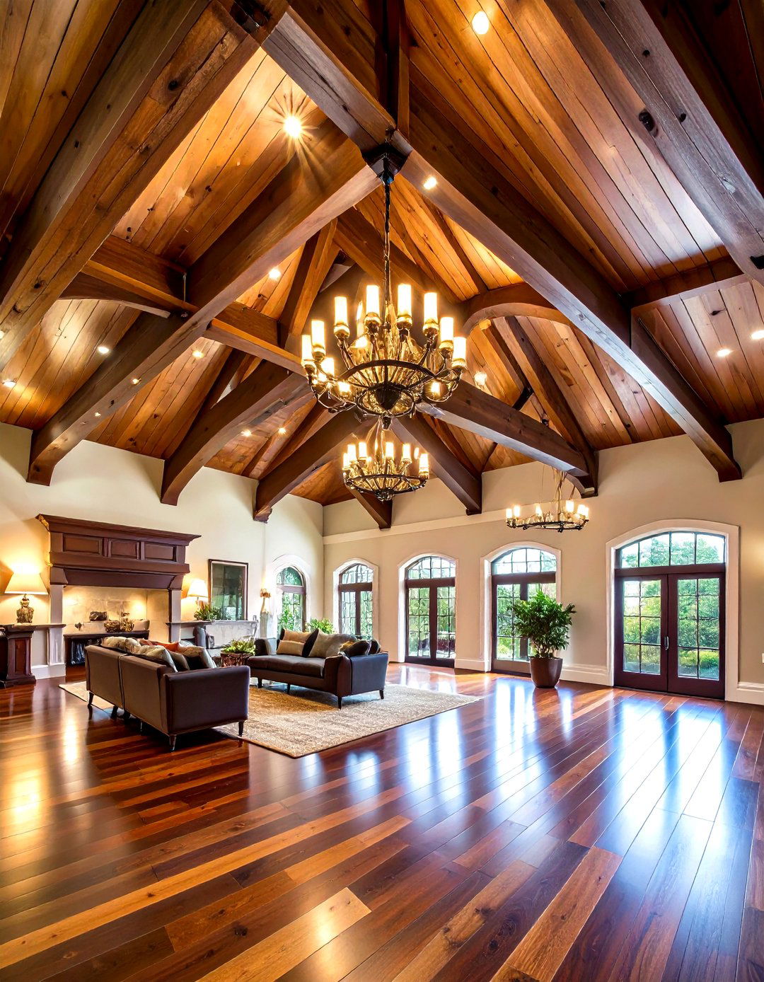 Dark Wood Cathedral Beam Structure - 24 Vaulted Ceiling With Beams