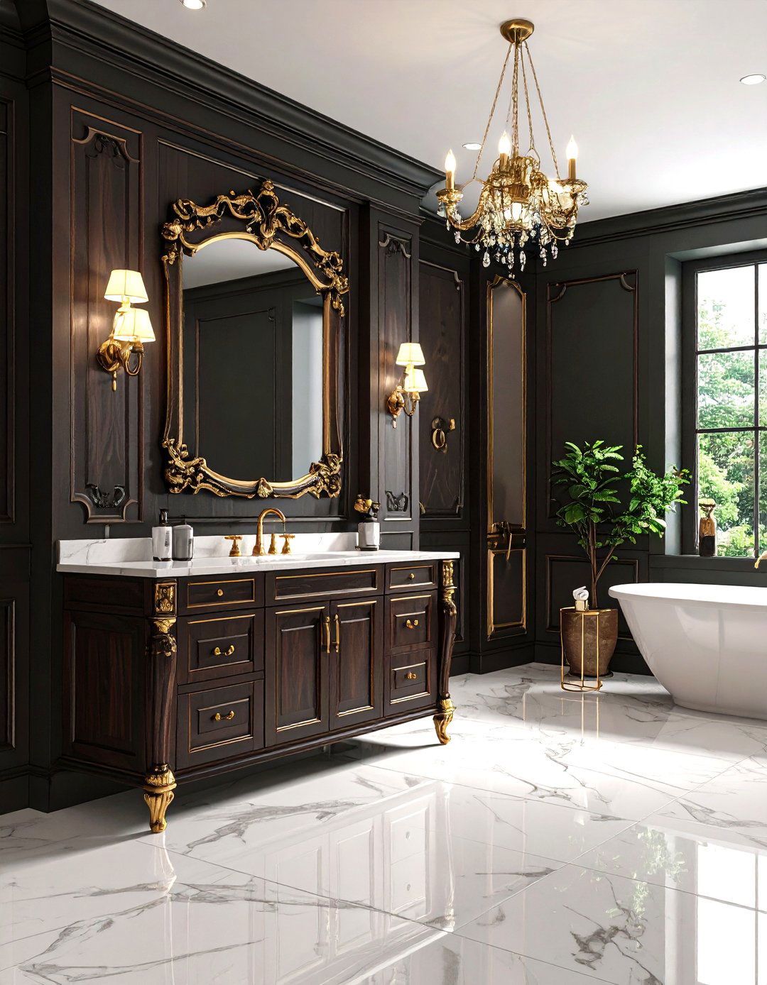 Dark Wood Gothic Cabinetry - 24 Gothic Bathroom Ideas