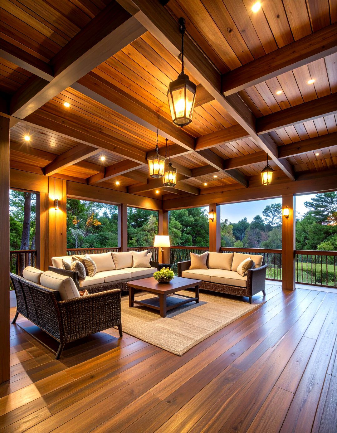 Dark Wood Look Vinyl Ceiling for Dramatic Visual Impact - 24 Vinyl Porch Ceiling Ideas