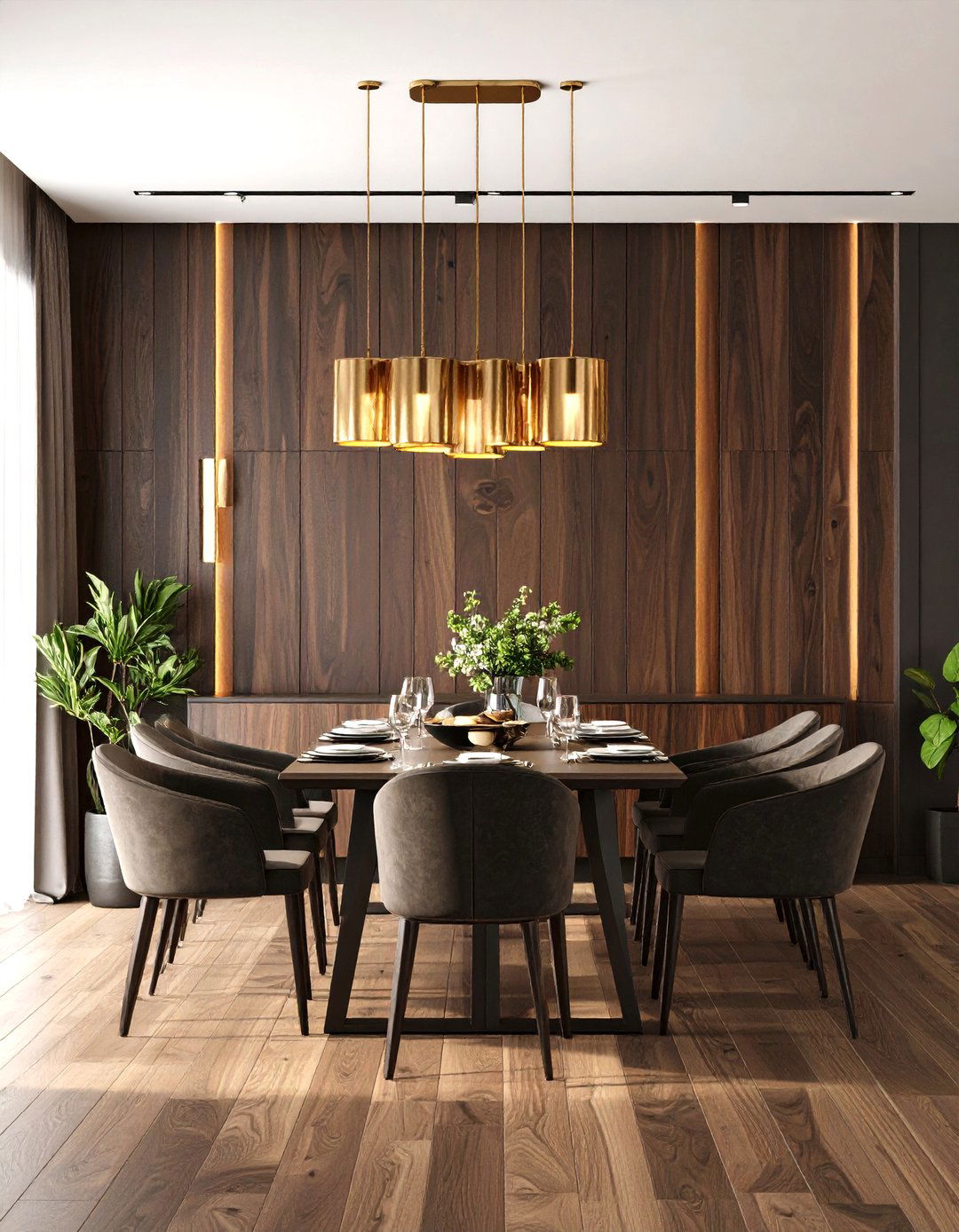 Dark Wood Statement Wall - 24 Dining Room Wall Paneling Ideas