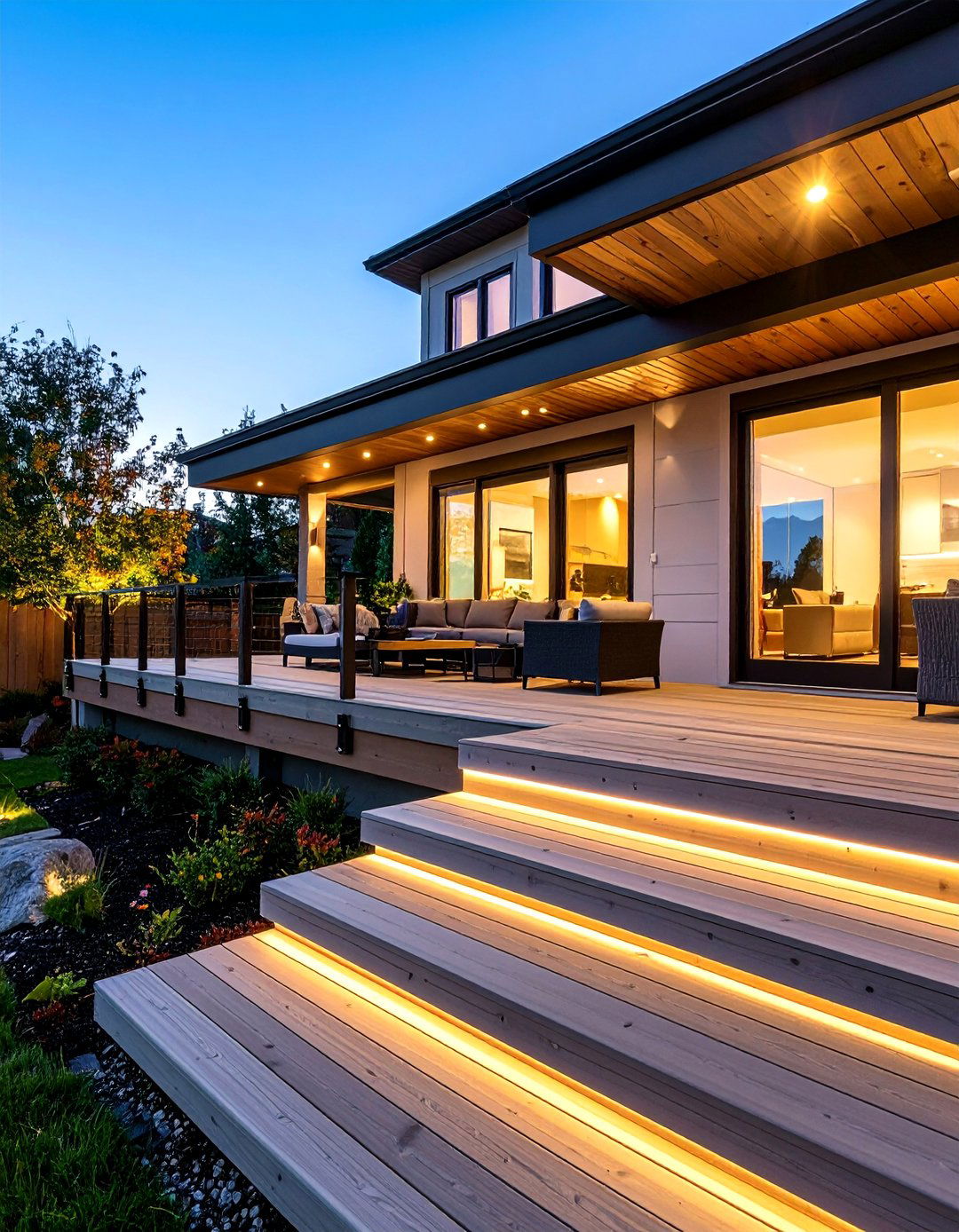 Deck Railing LED Strip Integration - 24 Backyard Lighting Ideas