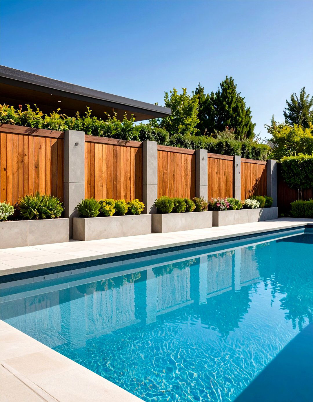 Decorative Block Pool Fence with Integrated Planters - 24 Pool Fence Ideas