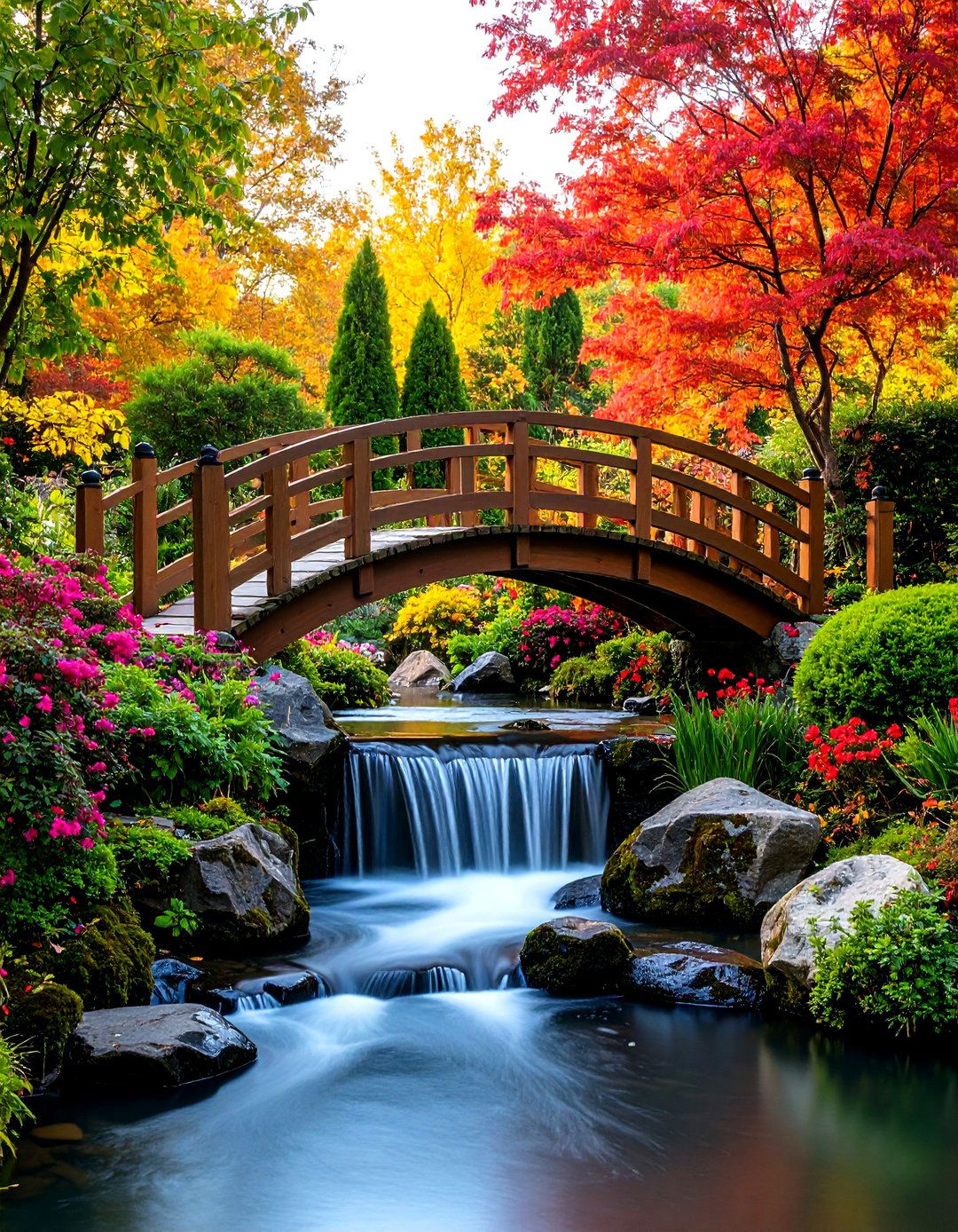 Decorative Bridge Waterfall Crossing - 24 Pondless Waterfall Ideas