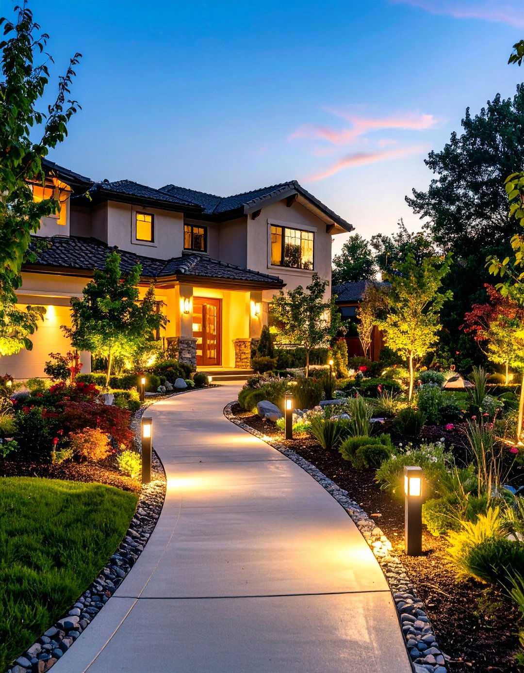 Decorative Garden Light Integration - 24 Driveway Lighting Ideas