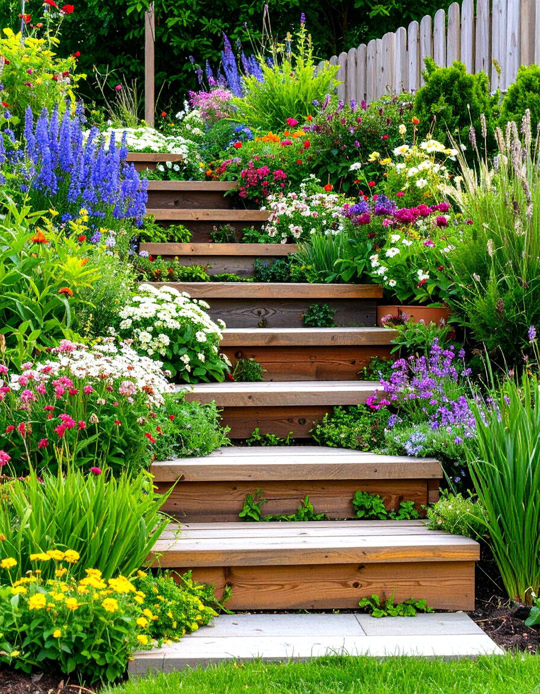 Decorative Garden Steps with Planting Pockets - 24 Garden Sleeper Ideas
