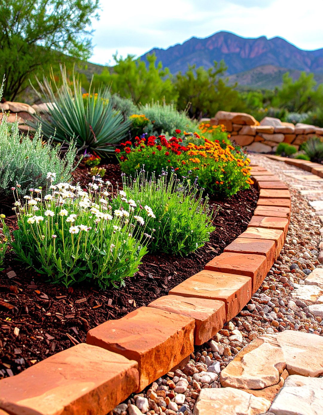 Decorative Terracotta Mulch Edging with Mediterranean Flair - 24 Mulch Edging Ideas
