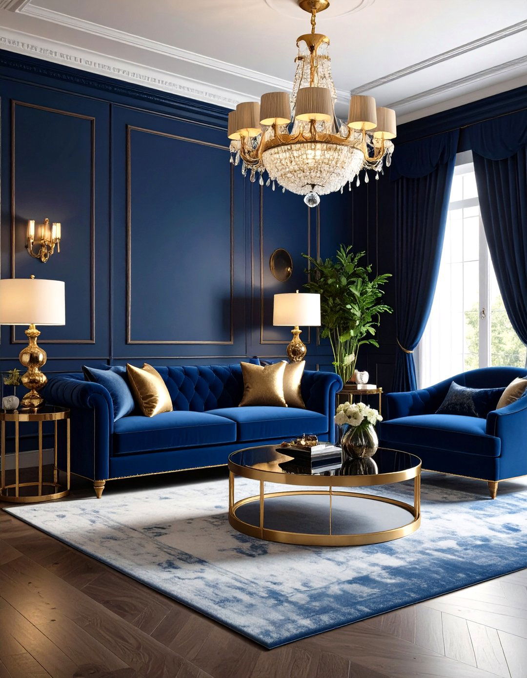 Deep Blue Velvet Living Room - 24 Dark Living Room Ideas