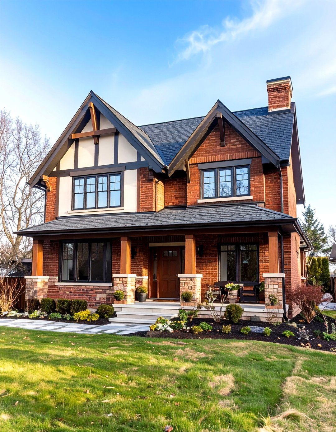 Deep Brown Modern Tudor - 24 Painted Brick Houses