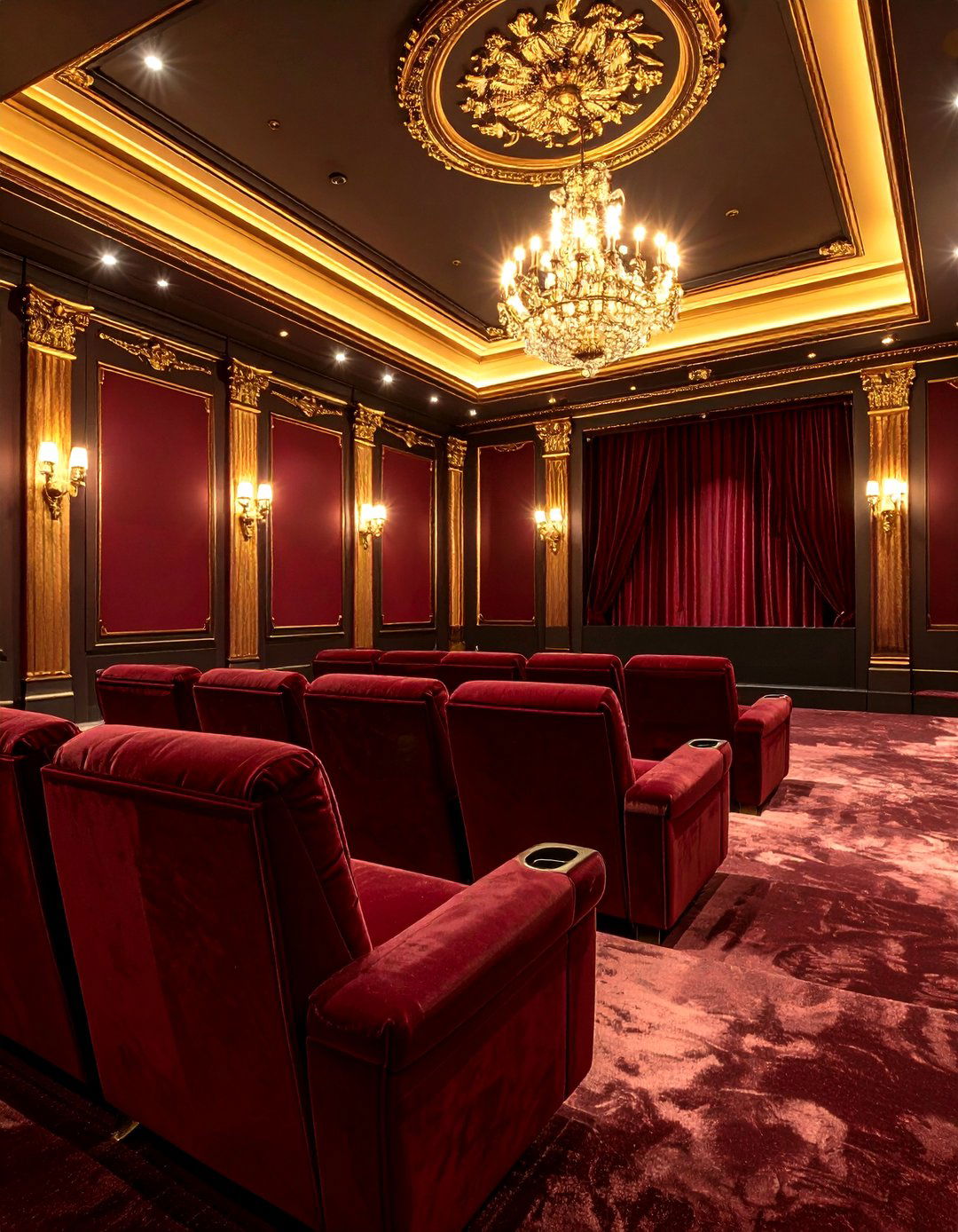 Deep Burgundy Luxury Experience - 24 Home Theater Paint Colors