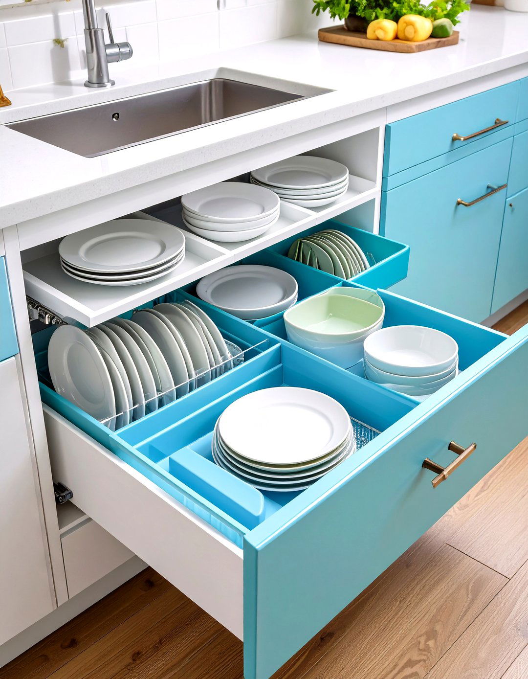 Deep Drawer Plate and Bowl Organization - 24 Small Kitchen Storage Ideas