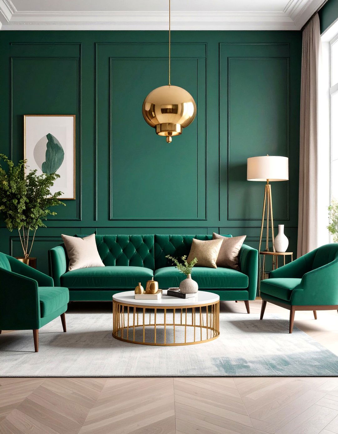 Deep Emerald Living Room with Maximalist Art Collection - 24 Moody Living Room Ideas