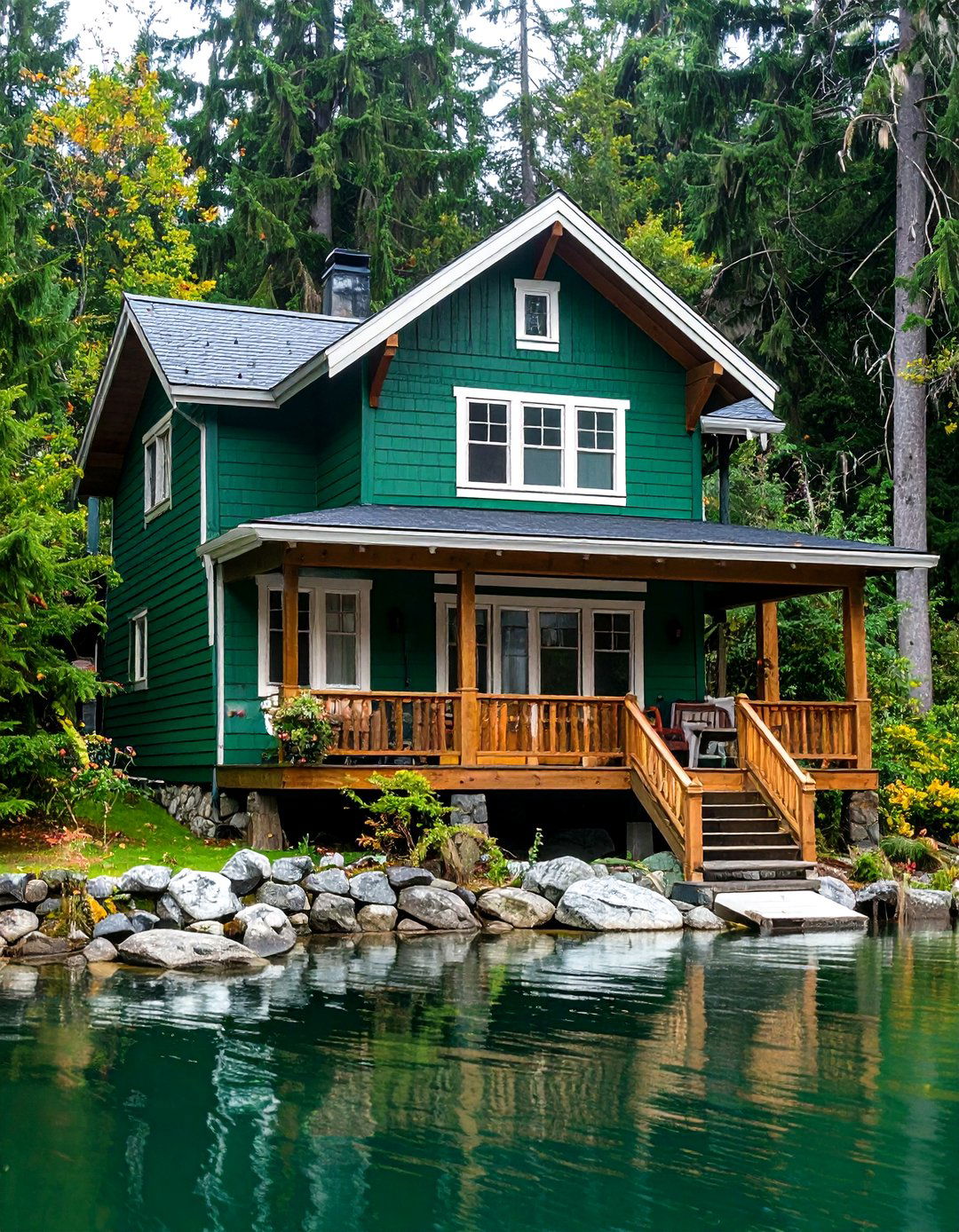 Deep Forest Green Harmony - 24 Lake House Exterior Colors Ideas
