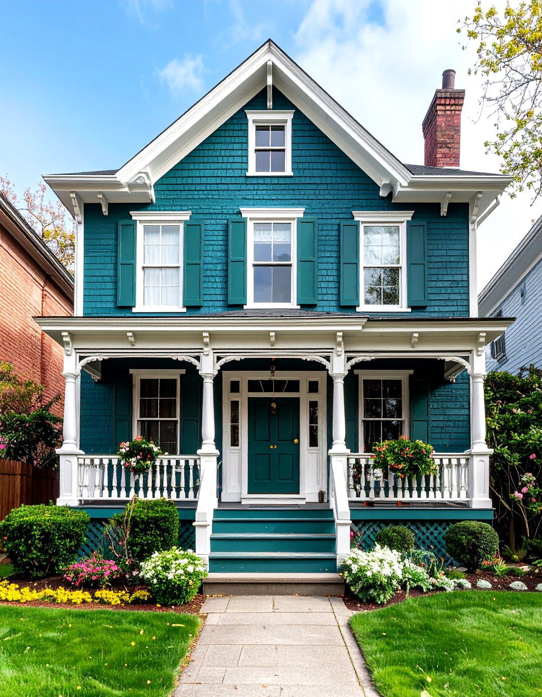 Deep Forest Green Victorian - 24 Painted Brick Houses