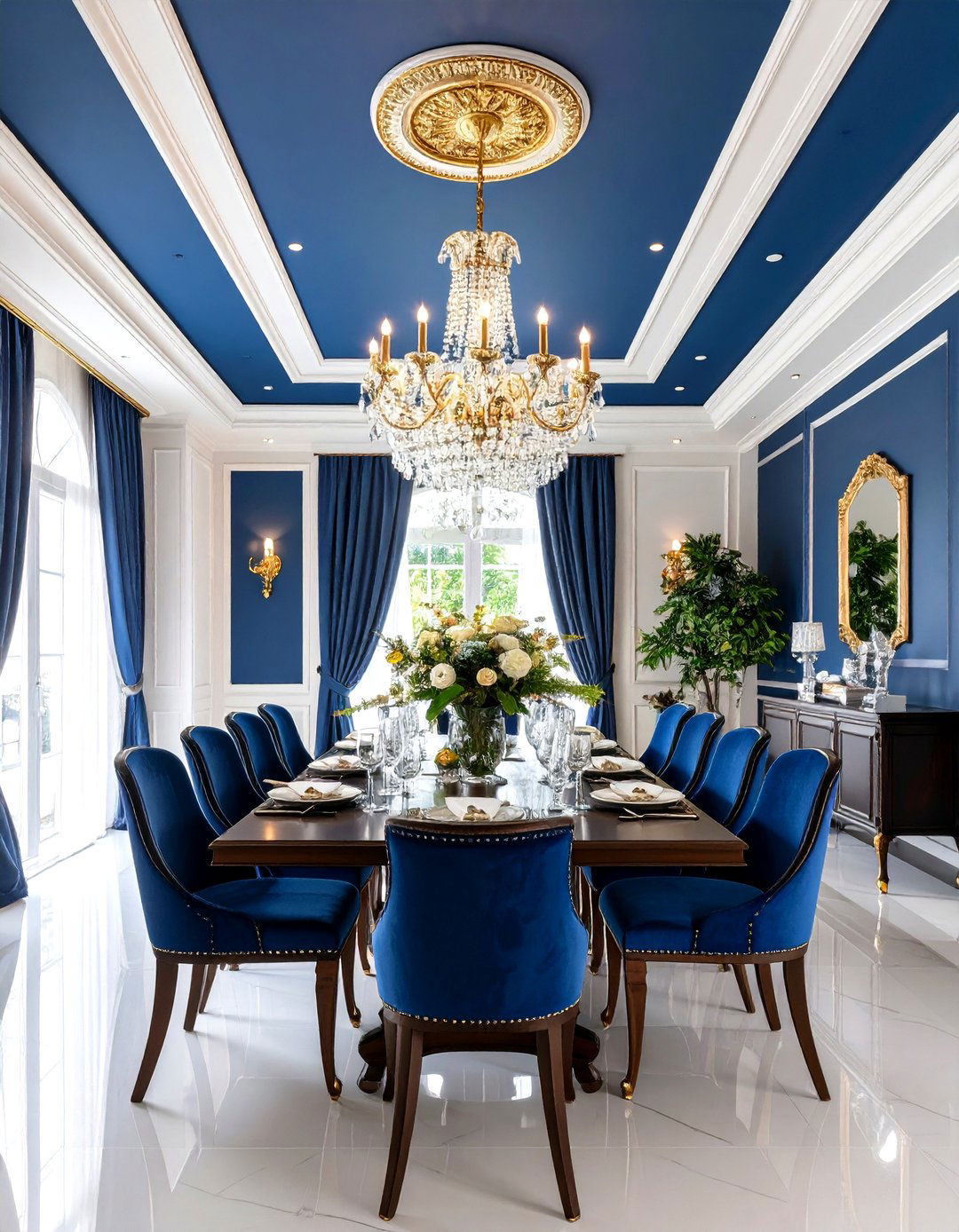 Deep Navy Blue Ceiling Drama - 24 Ceiling Paint Ideas