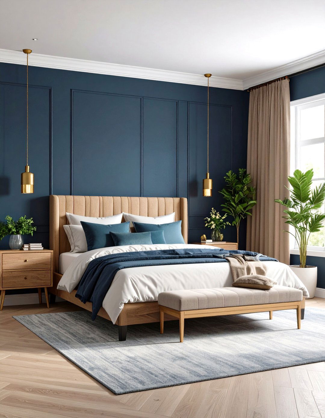 Deep Navy Limewash Sophisticated Bedroom - 24 Limewash Bedroom Ideas