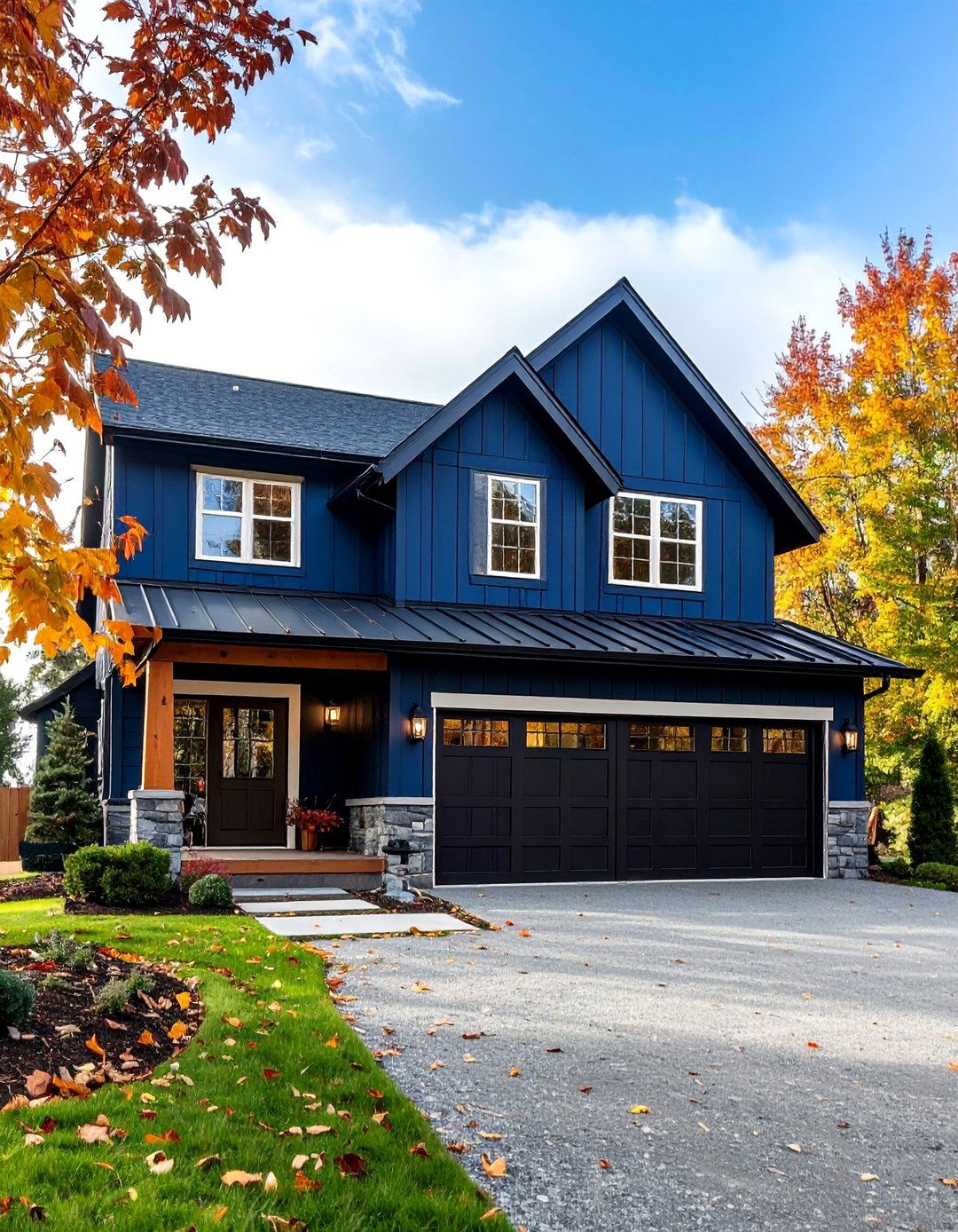 Deep Ocean Blue Ranch With Black Garage Doors - 24 Dark Blue House With Black Trim