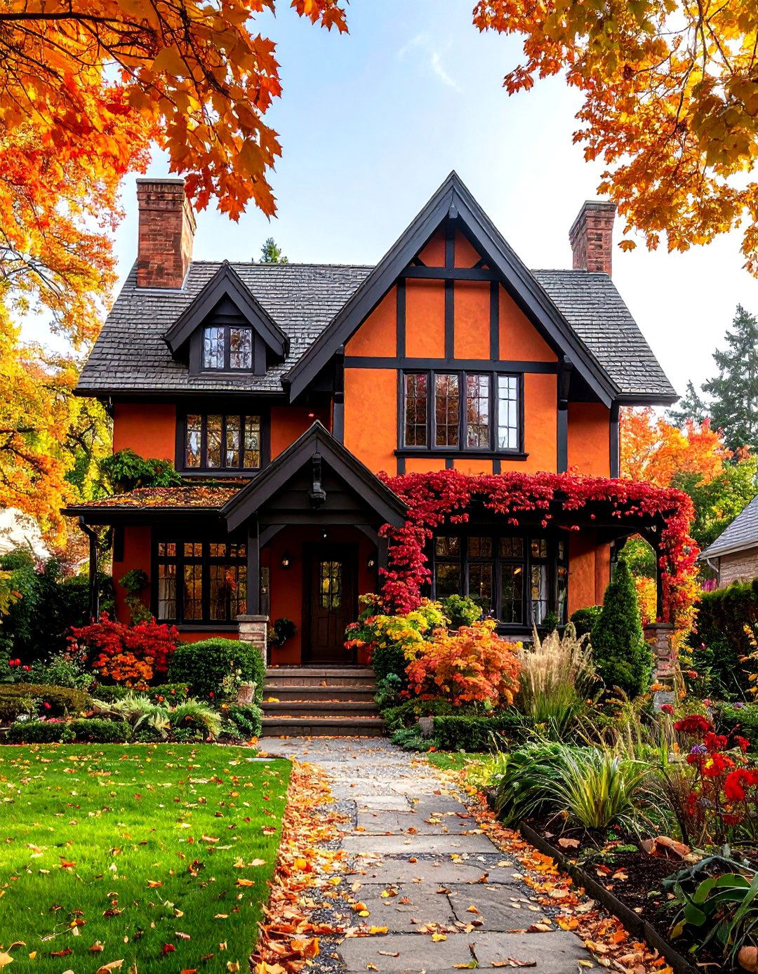 Deep Orange Tudor Revival - 24 Orange House Exterior Ideas