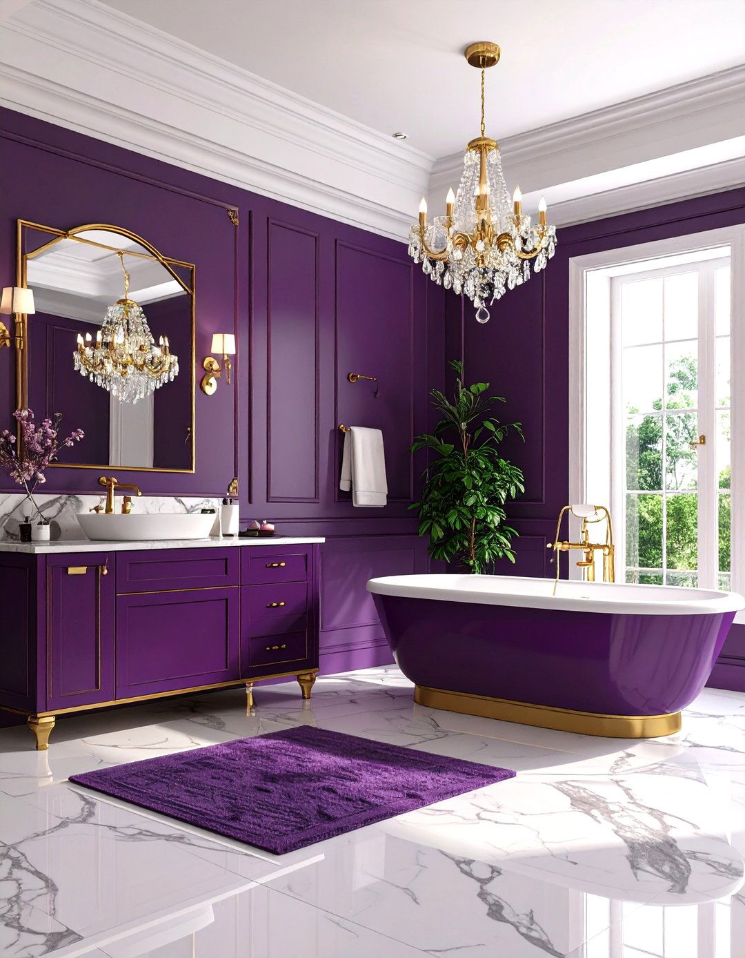 Deep Purple Bathroom with Metallic Highlights - 24 Bathroom Color Ideas