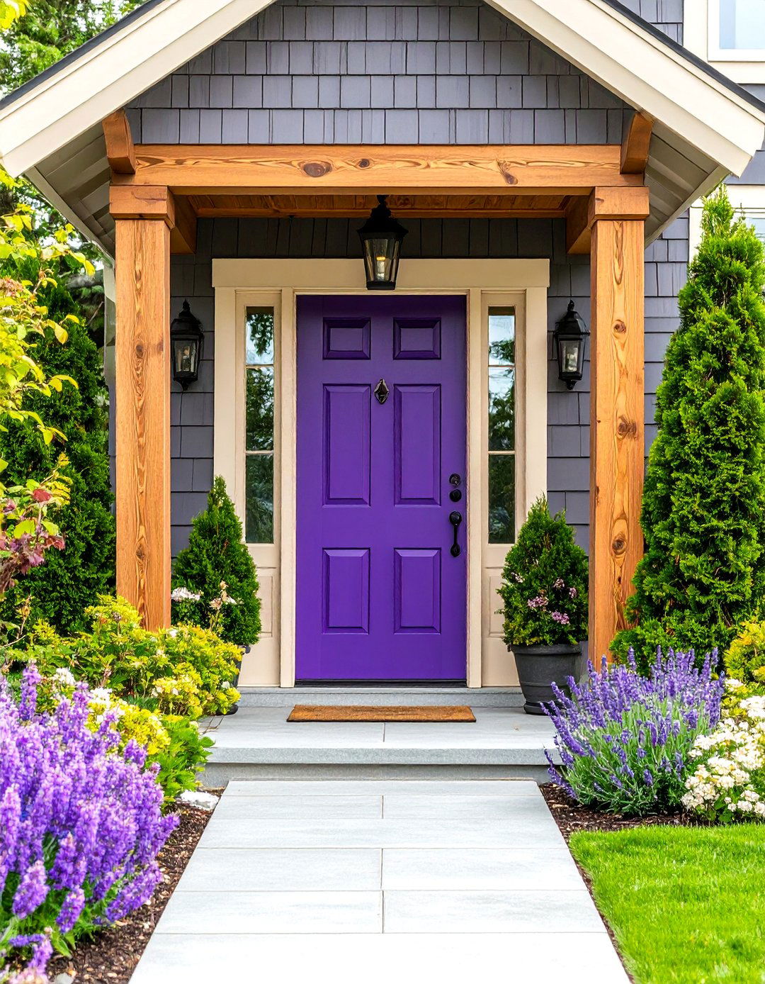 Deep Purple Cedar Front Door with Dramatic Sophistication - 24 Cedar Front Door Colors Ideas