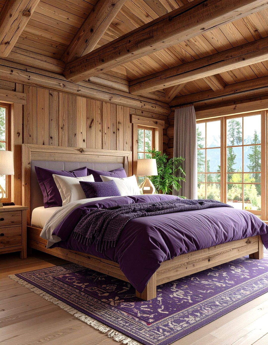 Deep Purple Cozy Cabin Bedroom - 24 Dark Purple Bedroom Ideas