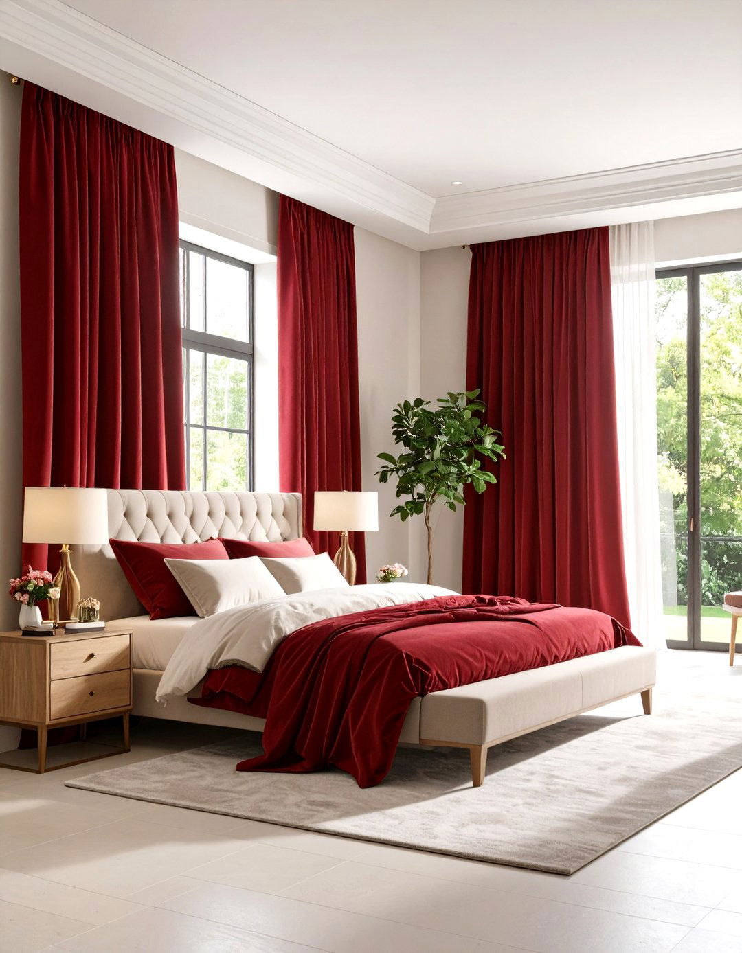 Deep Red Curtain Bedroom - 24 Red Bedroom Ideas