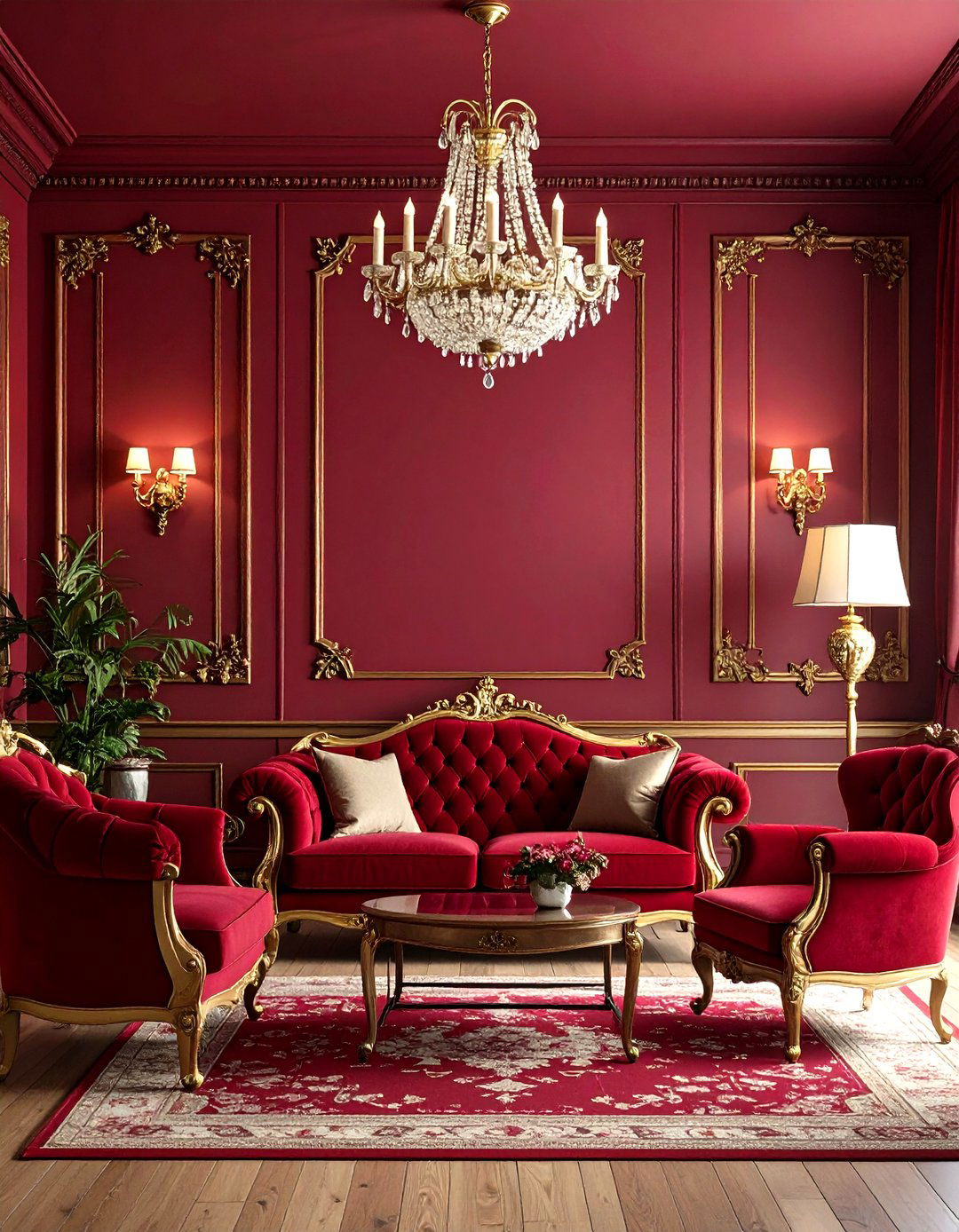 Deep Red Victorian Elegance - 24 Red Living Room Ideas