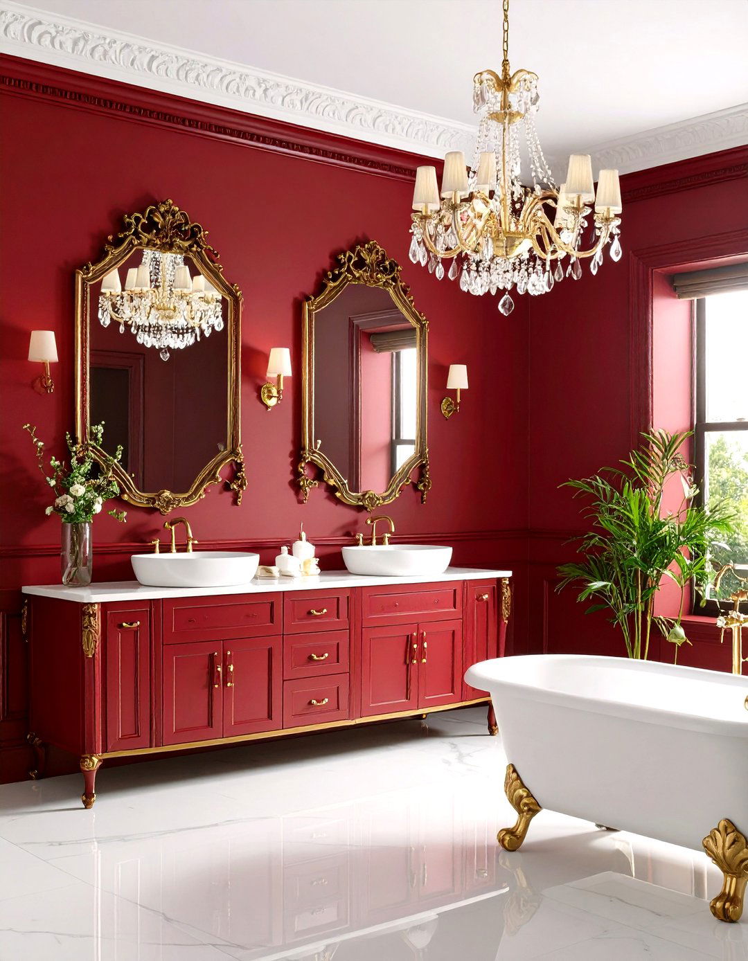 Deep Red Victorian Elegance - 24 Red Bathroom Ideas