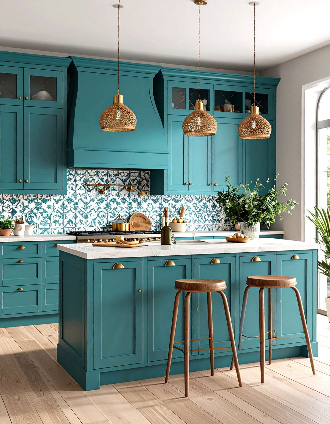Deep Teal Bohemian Kitchen Cabinets - 24 Kitchen Cabinet Color Ideas