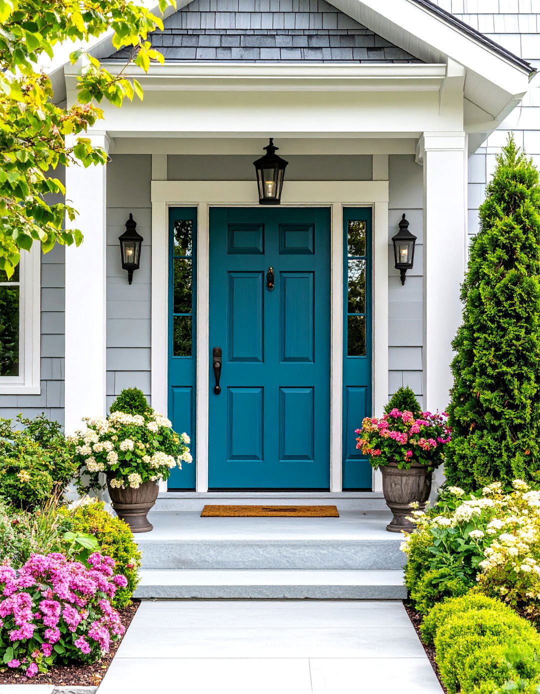 Deep Teal Cedar Front Door with Jewel Tone Richness - 24 Cedar Front Door Colors Ideas