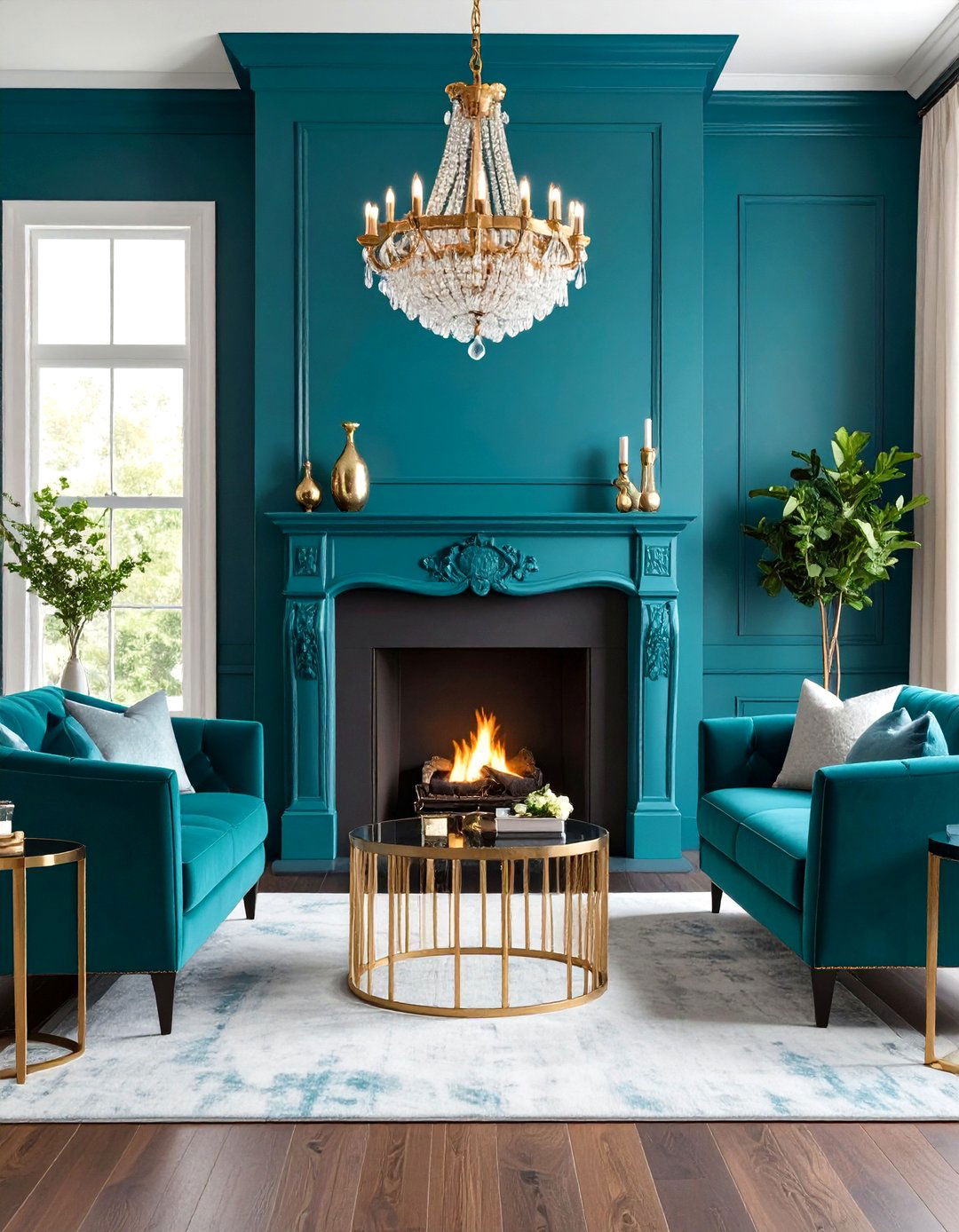 Deep Teal Jewel Tone Drama - 24 Fireplace Paint Ideas