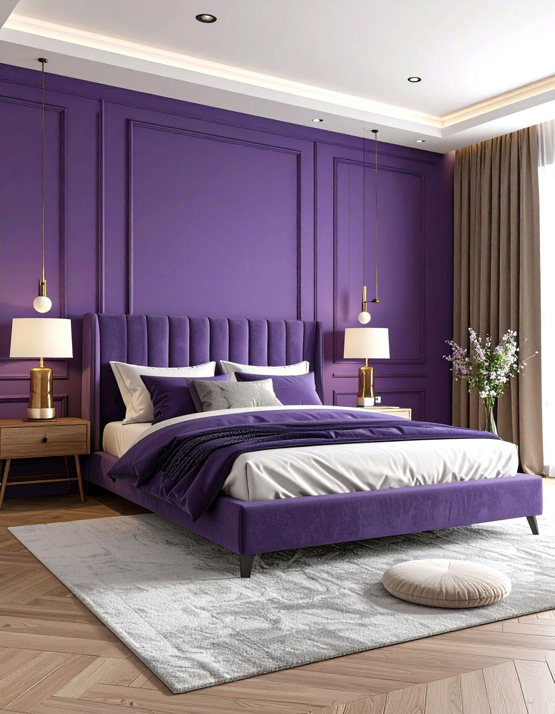 Deep Violet Modern Minimalist Bedroom - 24 Dark Purple Bedroom Ideas