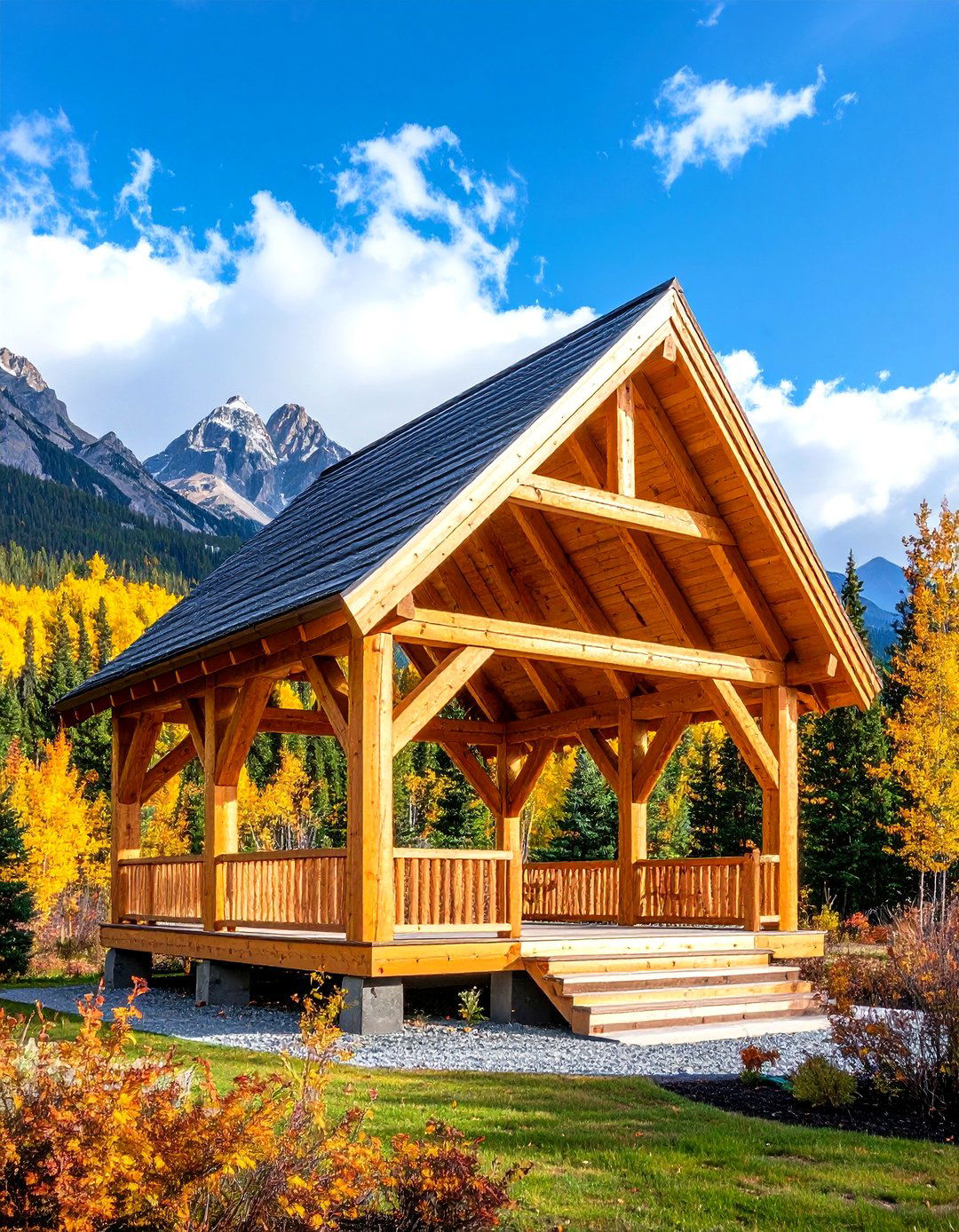 Denali Timber Frame Pavilion with Hammerbeam Truss - 24 Outdoor Pavilion Ideas