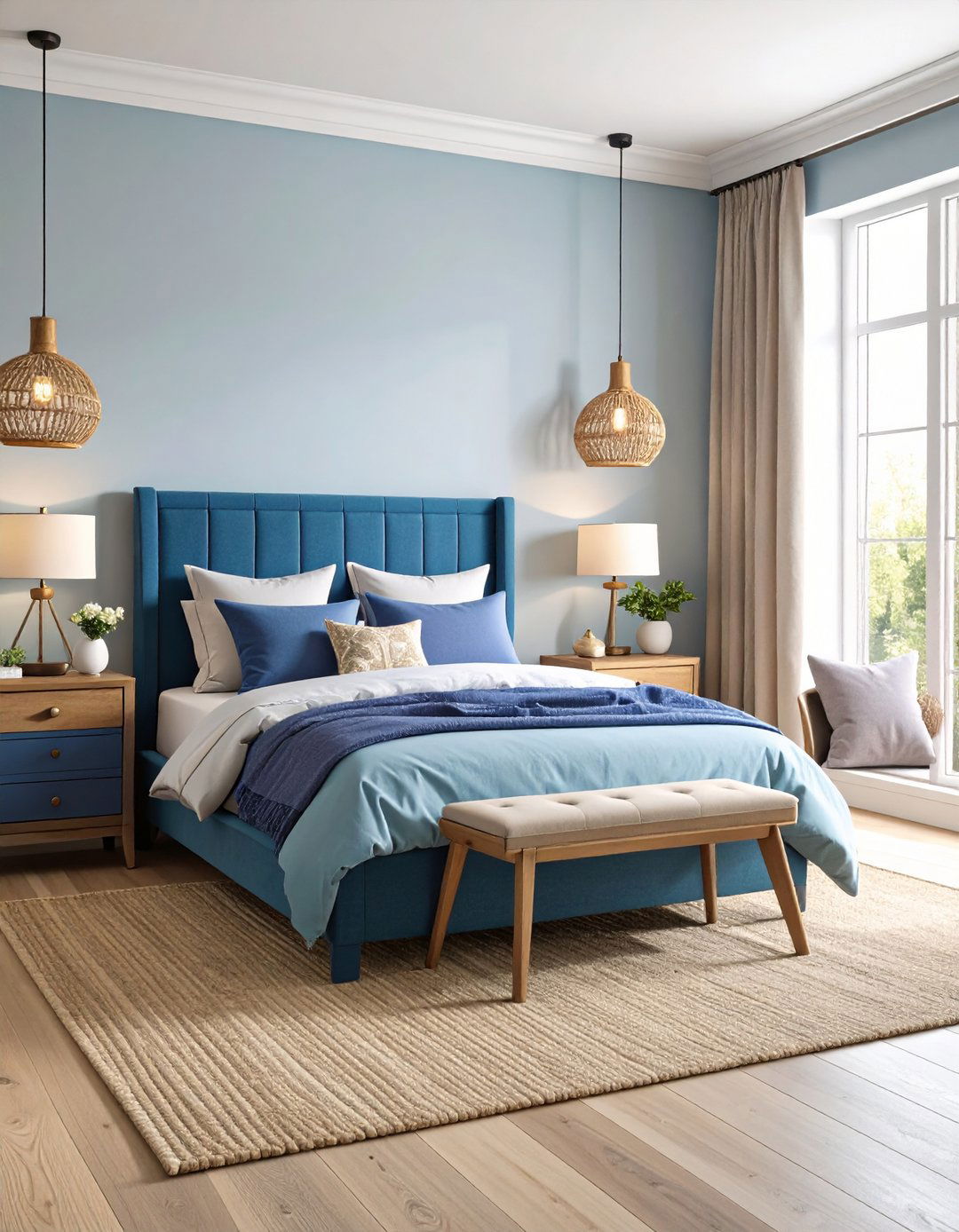 Denim Blue Furniture with Violet Textiles - 24 Blue and Purple Bedroom Ideas