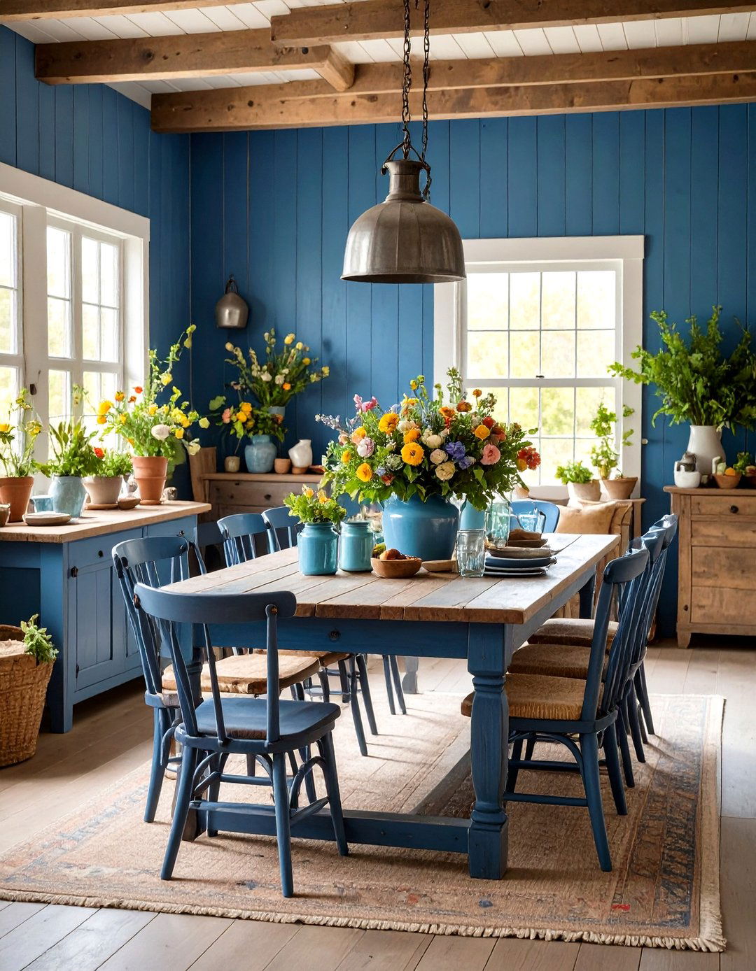 Denim Blue Rustic Dining Room - 24 Blue Dining Room Ideas