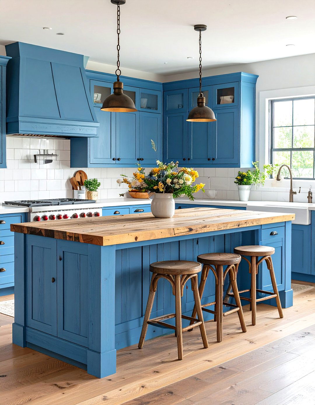 Denim Blue Rustic Island with Reclaimed Wood Top - 24 Blue Kitchen Island Ideas